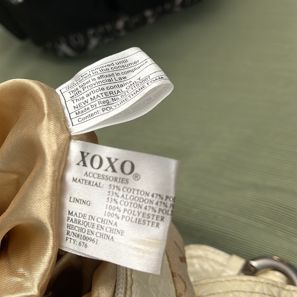 XOXO cream/champagne fabric purse with faux leather, some small damage spots - Picture 8 of 9